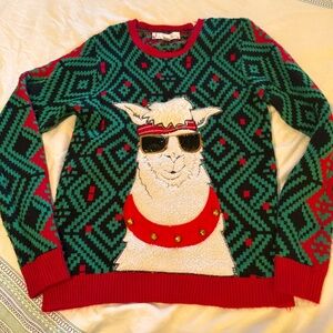 Jolly Ugly Cute Christmas Sweater Llama Bells Mens Medium worn once!!